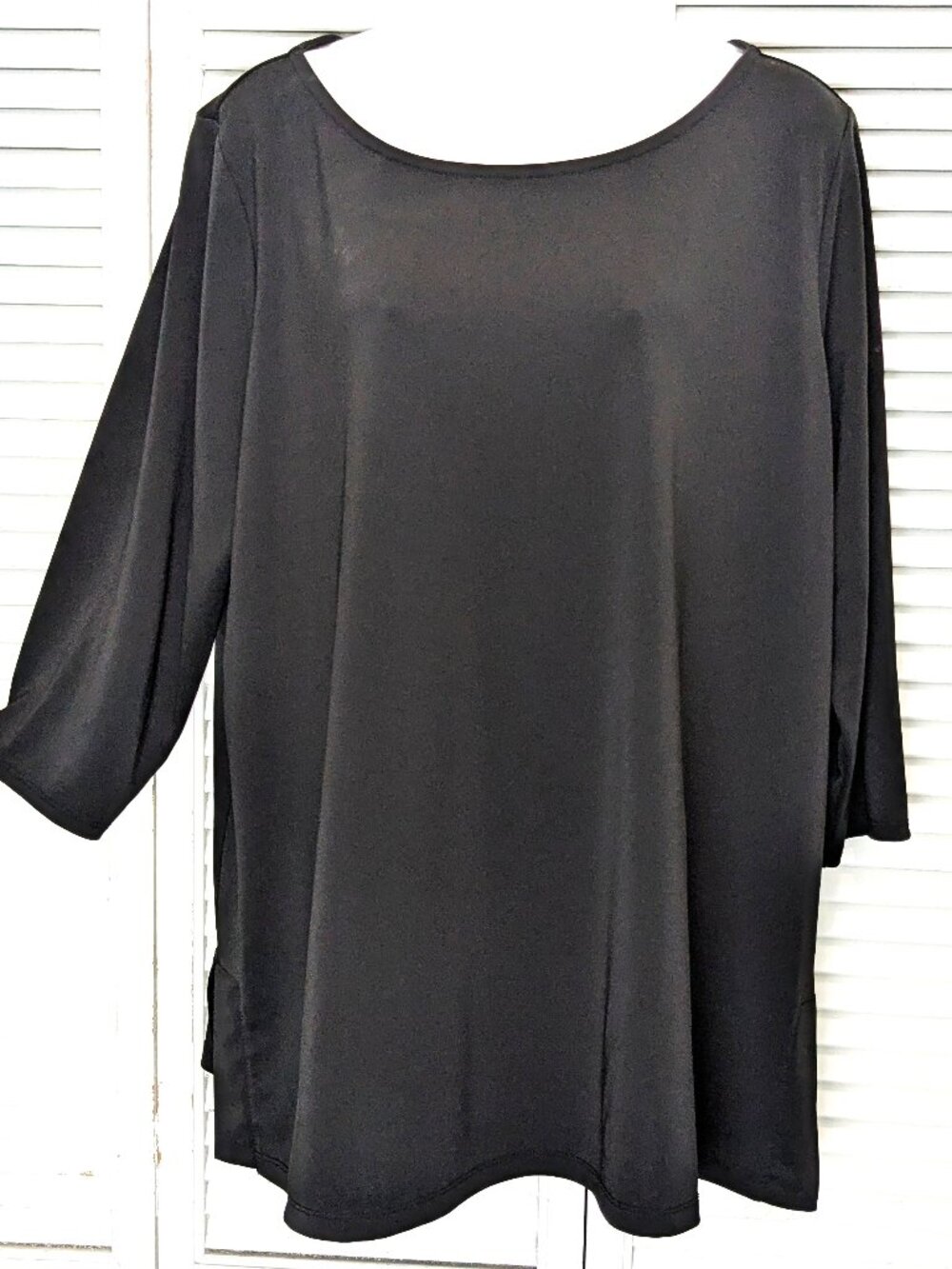 Talbots Black Tunic Top Slinky Jersey 3X Plus Petite 3/4 Sleeve Wide Neckline